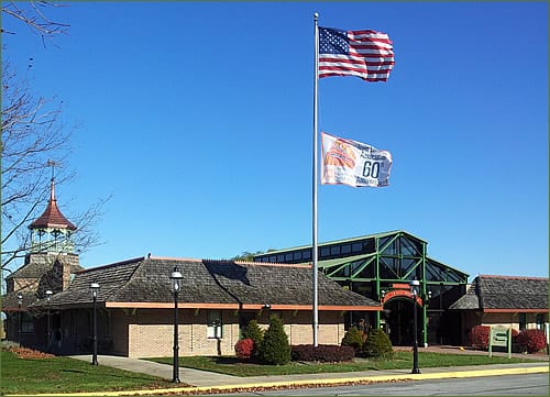 train museum building with flags